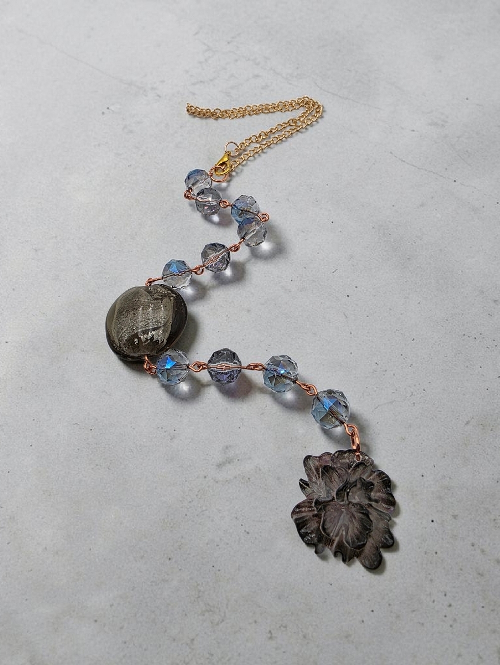 Crystal Beaded Car Charm with Flower Pendant